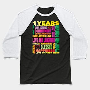 1 Years Womens Wedding Years Anniversary Love Happy Couples Lovers Baseball T-Shirt